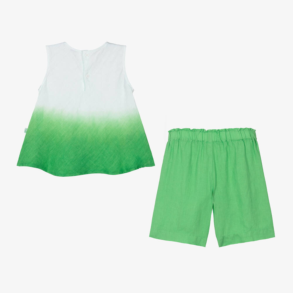 Il Gufo-Girls Green Linen Shorts Set | Childrensalon Outlet