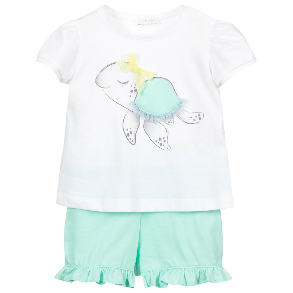 Il Gufo - Girls Green Shorts Set | Childrensalon