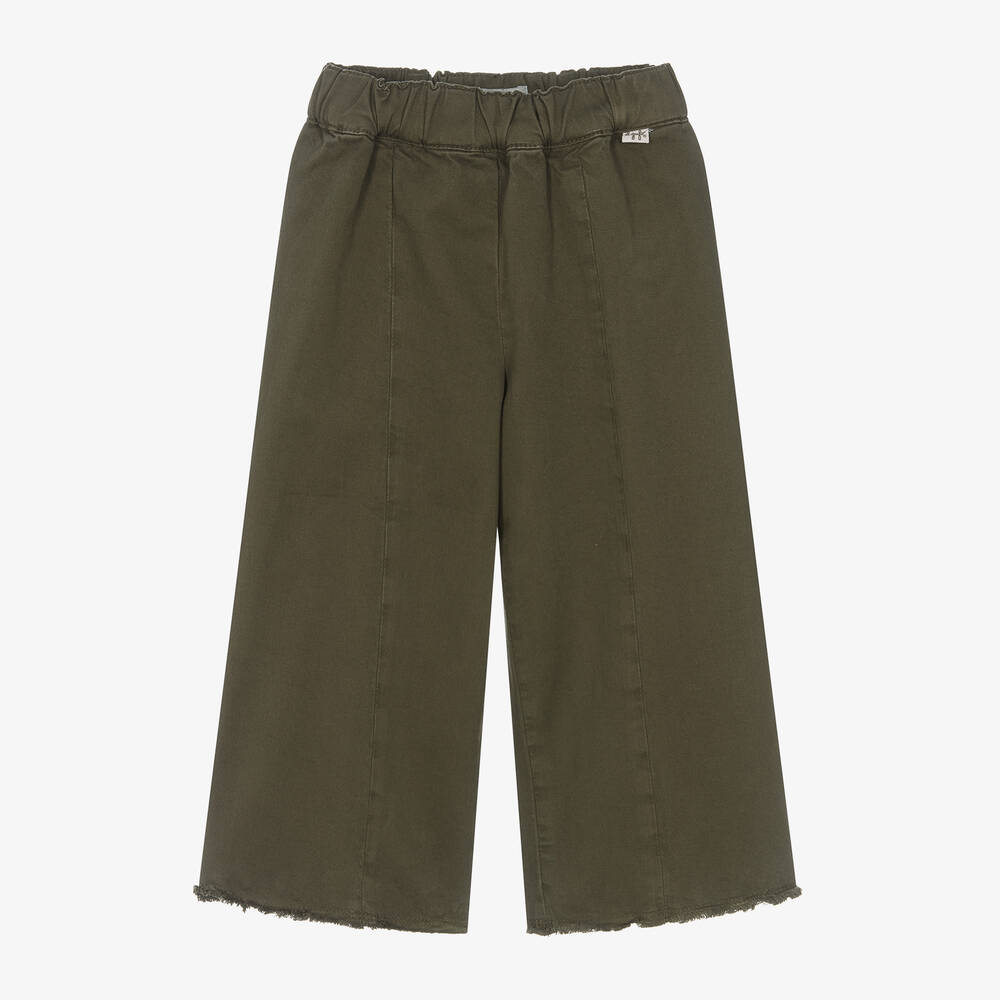 Il Gufo - Girls Green Wide-Leg Cotton Trousers | Childrensalon