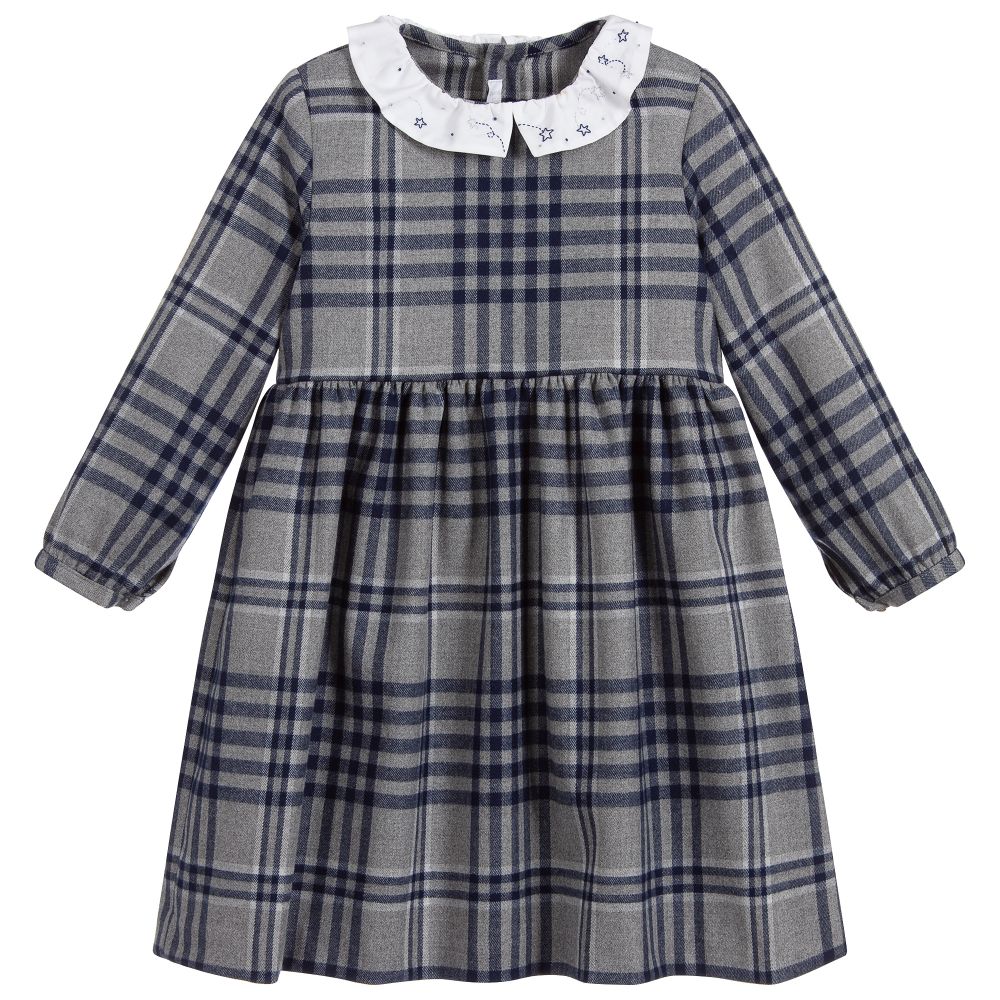 Il Gufo - Girls Grey & Blue Check Dress | Childrensalon