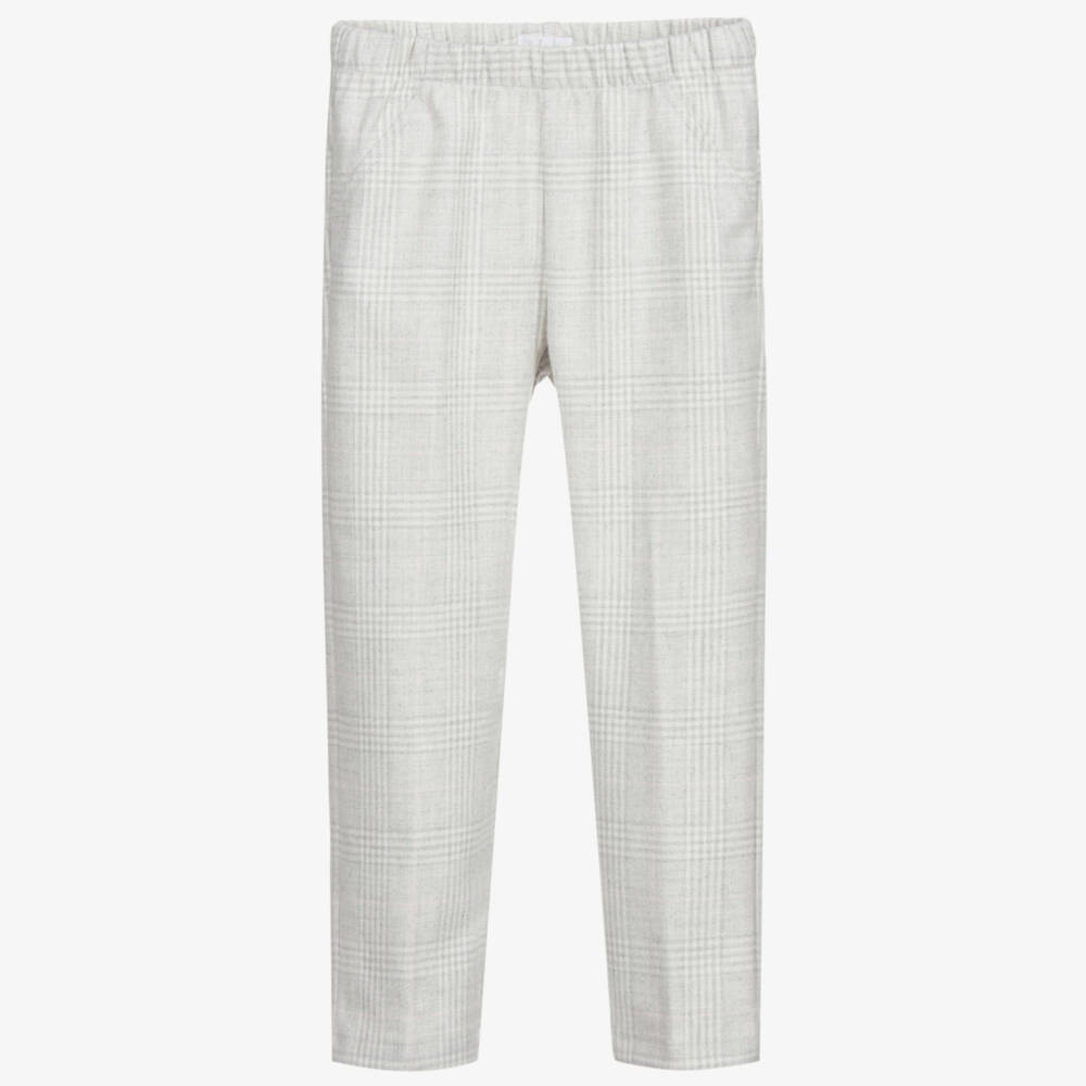 Il Gufo-بنطلون مزيج فيسكوز فلانيل لون رمادي وعاجي | Childrensalon Outlet