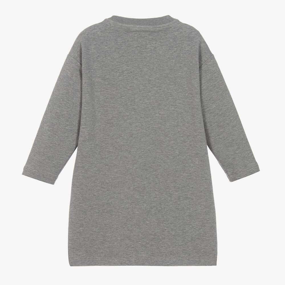 Il Gufo-فستان قطن جيرسي بجيوب فرو صناعي لون رمادي | Childrensalon Outlet