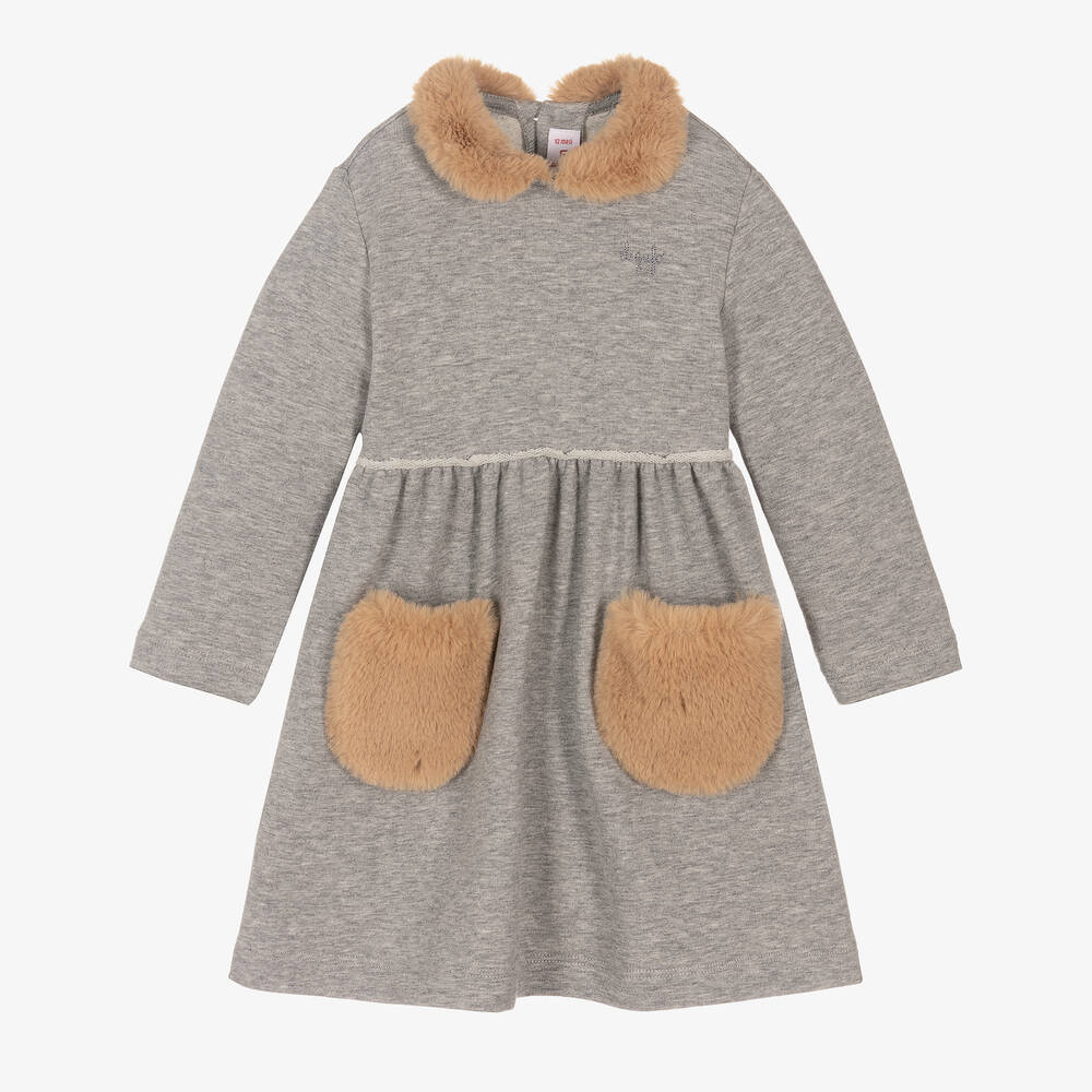 Il Gufo - Robe grise en jersey de coton fille | Childrensalon