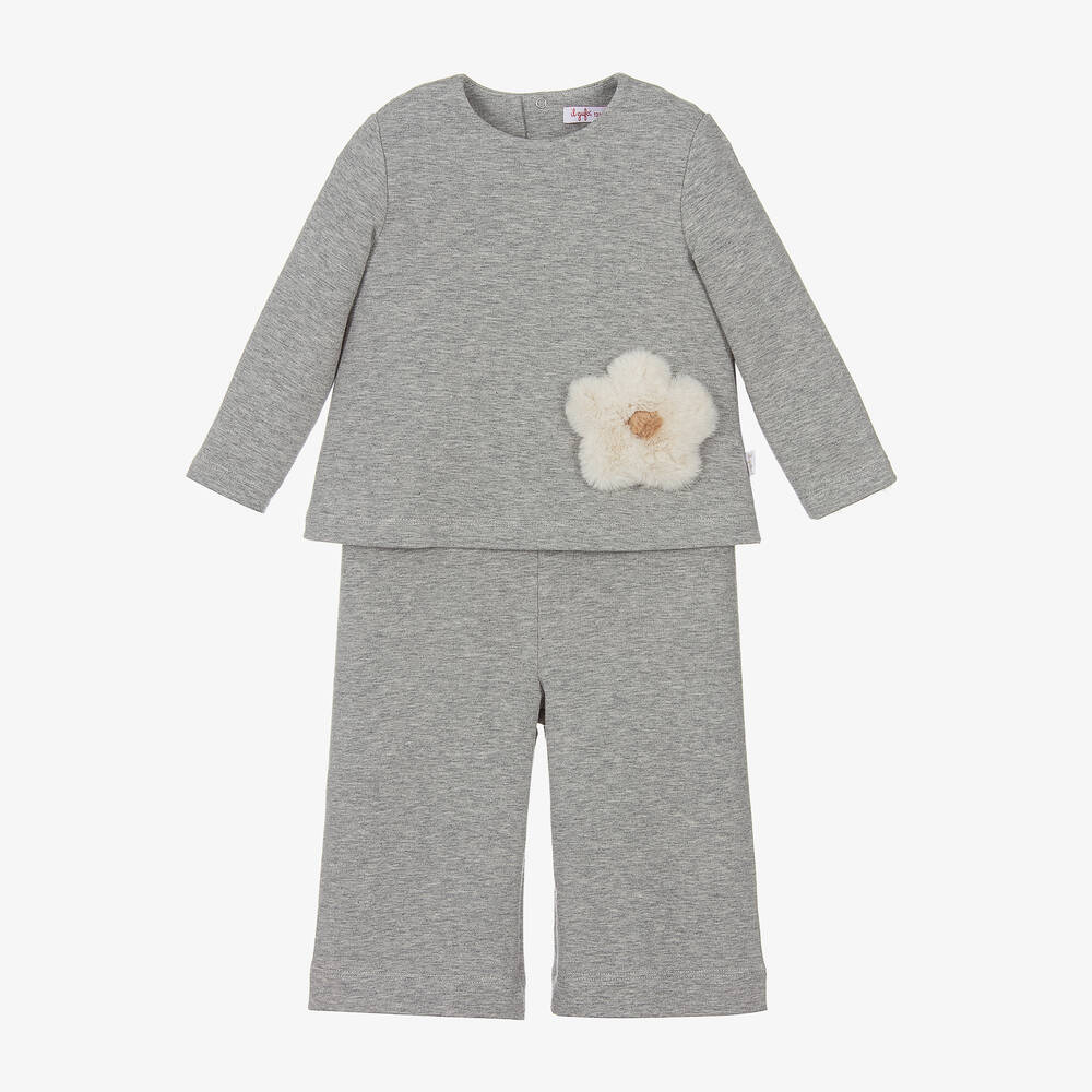 Il Gufo - Girls Grey Cotton Jersey Trouser Set | Childrensalon
