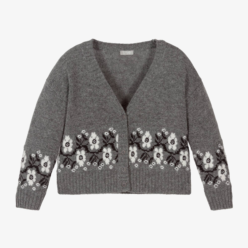 Il Gufo - Cardigan gris en laine à fleurs | Childrensalon