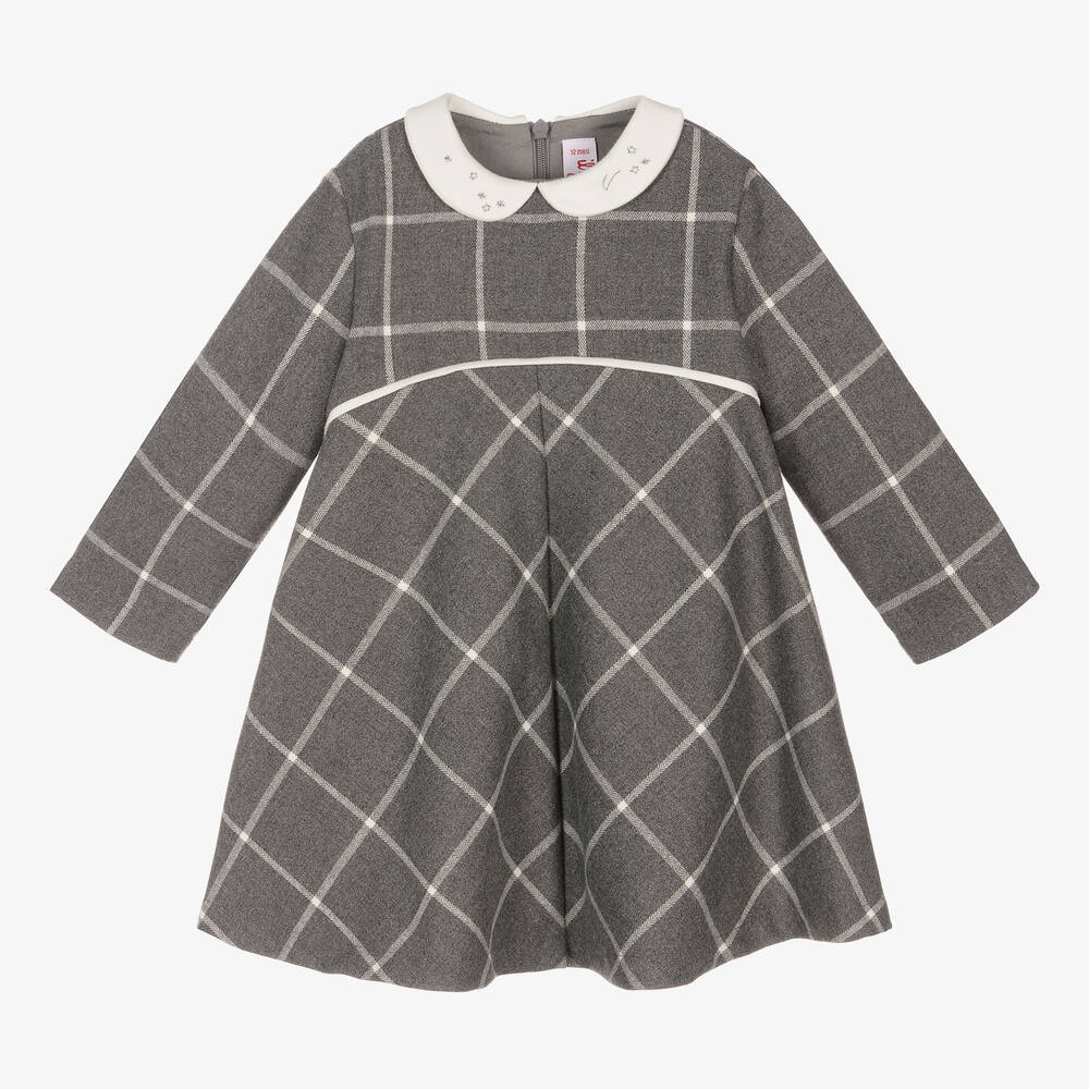 Il Gufo - Girls Grey & Ivory Check Dress | Childrensalon