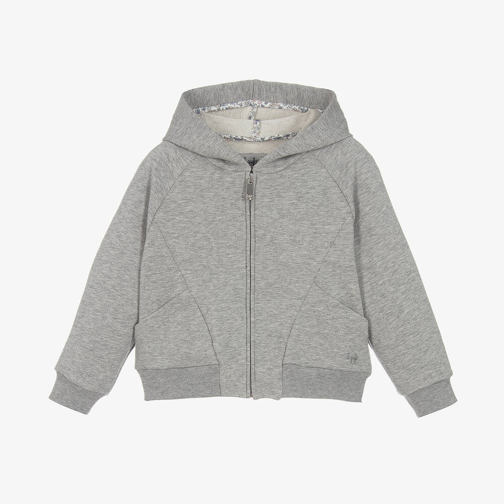 Il Gufo - Girls Grey Marl Cotton Zip-Up Hoodie | Childrensalon