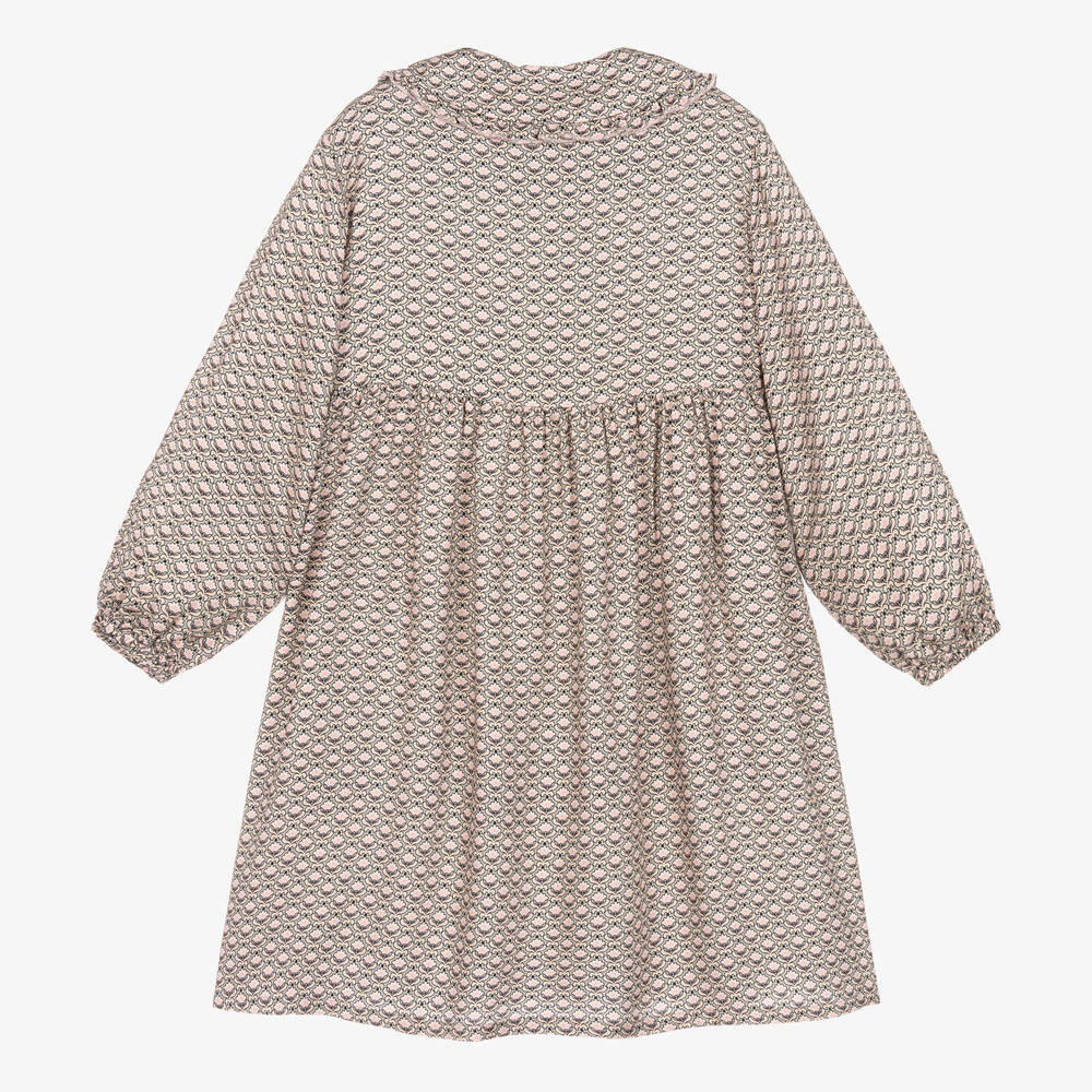 Il Gufo-Girls Grey & Pink Floral Twill Dress | Childrensalon Outlet