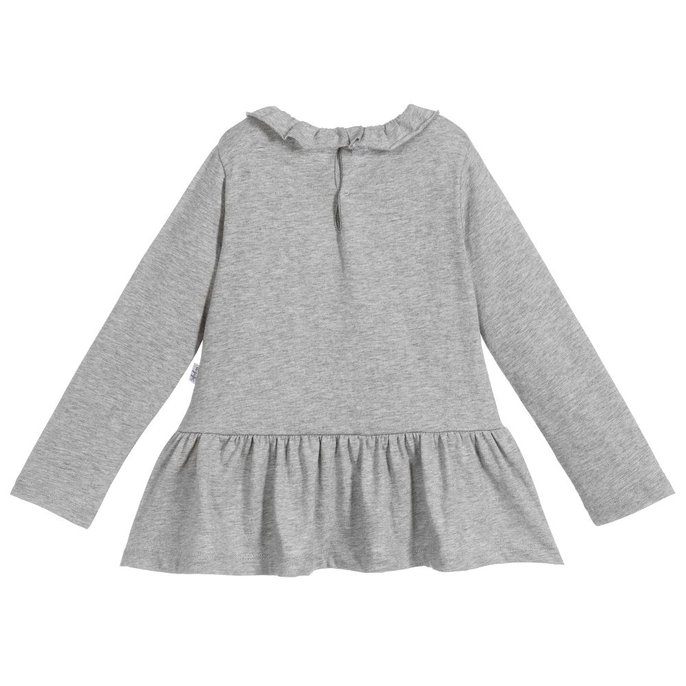 Il Gufo-Girls Grey Ruffle Cotton Top | Childrensalon Outlet