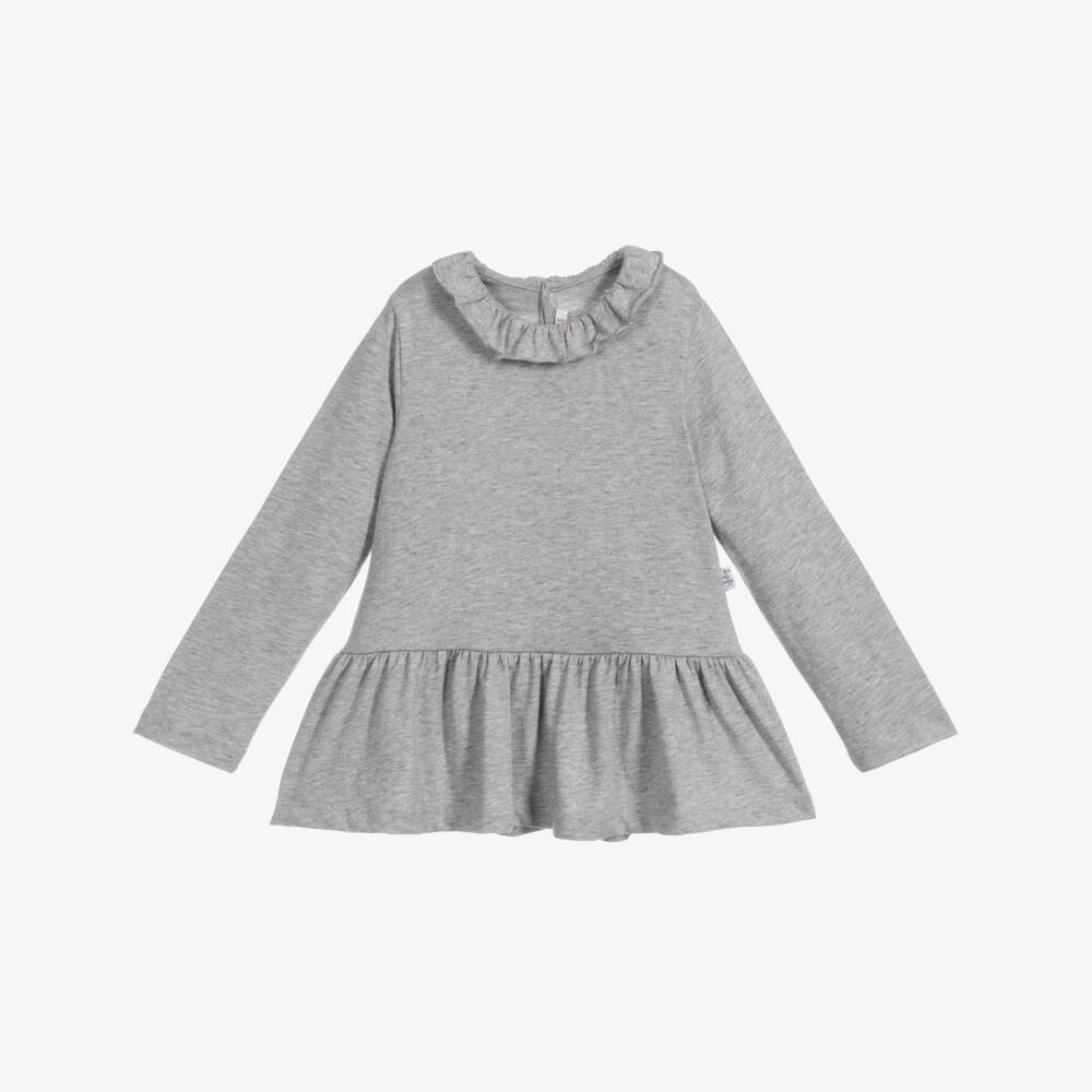 Il Gufo-Girls Grey Ruffle Cotton Top | Childrensalon Outlet
