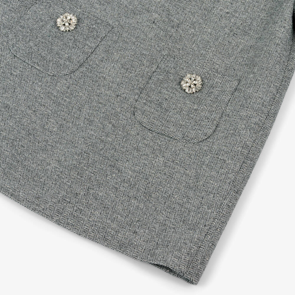 Il Gufo-Girls Grey Sparkly Tweed Dress with Diamanté Pockets | Childrensalon Outlet