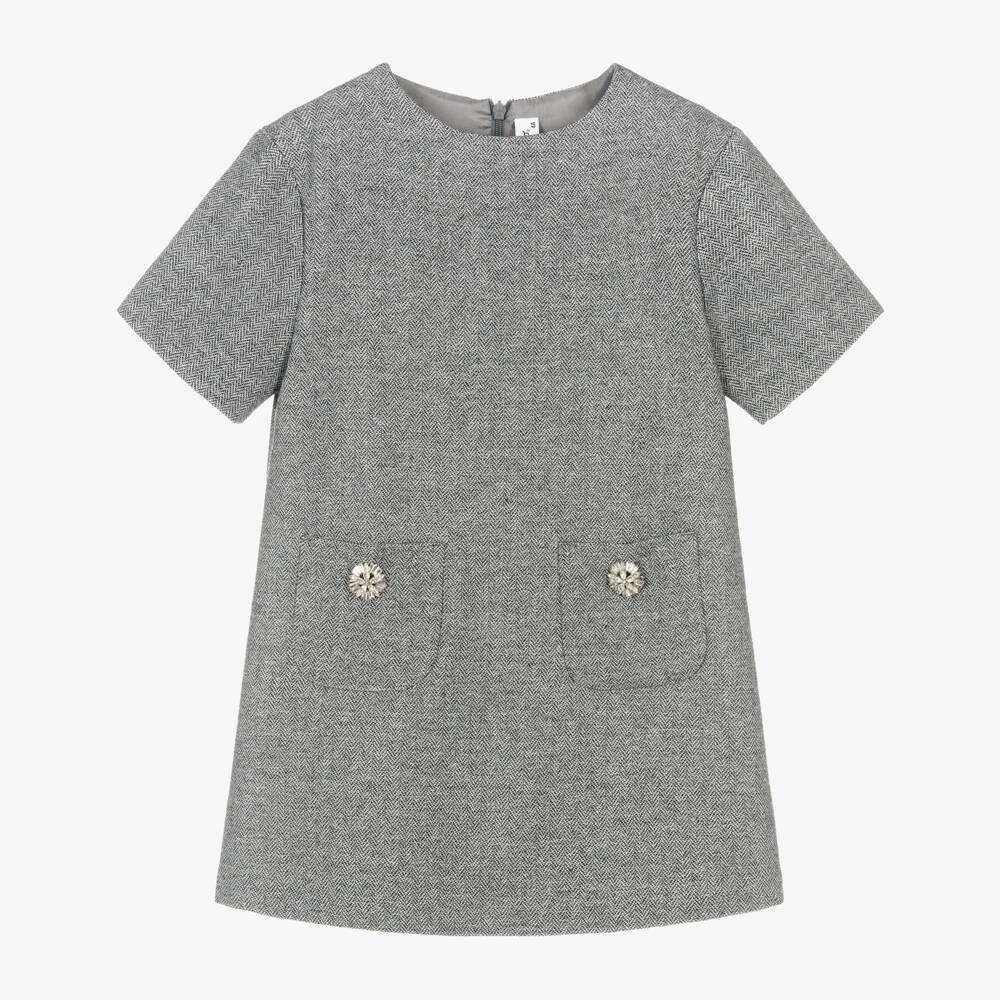 Il Gufo-Girls Grey Sparkly Tweed Dress with DiamantÃ© Pockets | Childrensalon Outlet