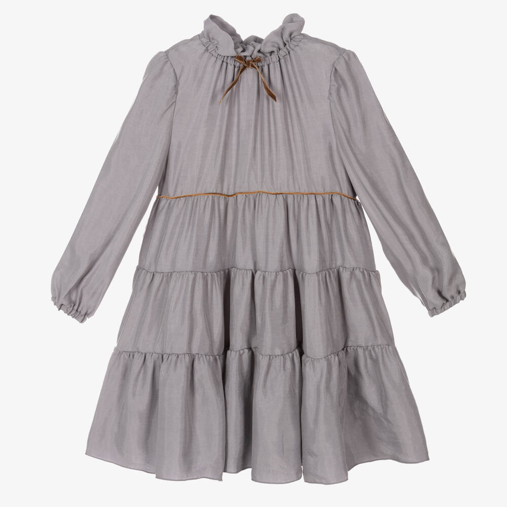 Il Gufo - Girls Grey Tiered Dress | Childrensalon