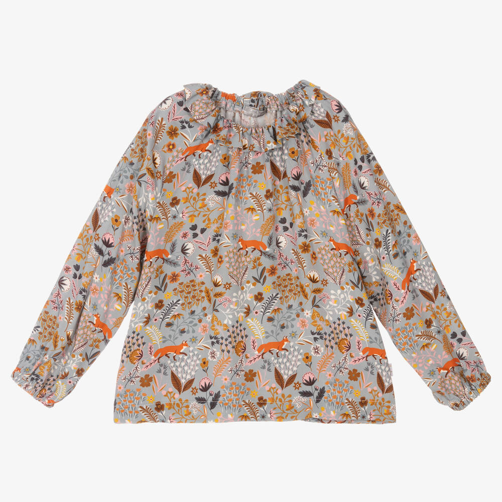 Il Gufo - Серая блузка с принтом Woodland для девочек | Childrensalon