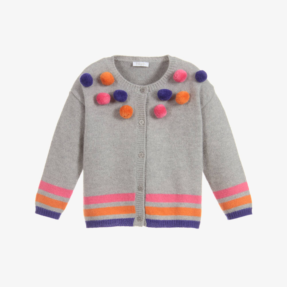 Il Gufo-Girls Grey Wool Cardigan  | Childrensalon Outlet