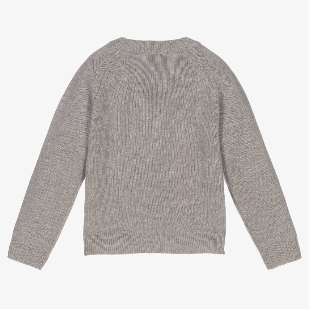 Il Gufo-كنزة صوف محبوك لون رمادي للبنات | Childrensalon Outlet