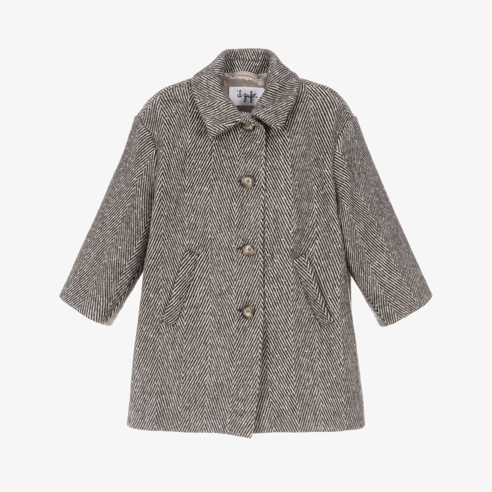 Il Gufo-Girls Herringbone Wool Blend Coat | Childrensalon Outlet