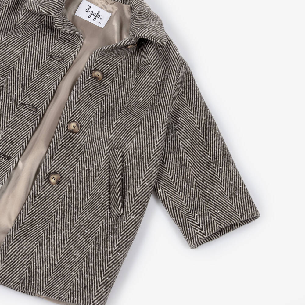 Il Gufo-Girls Herringbone Wool Blend Coat | Childrensalon Outlet