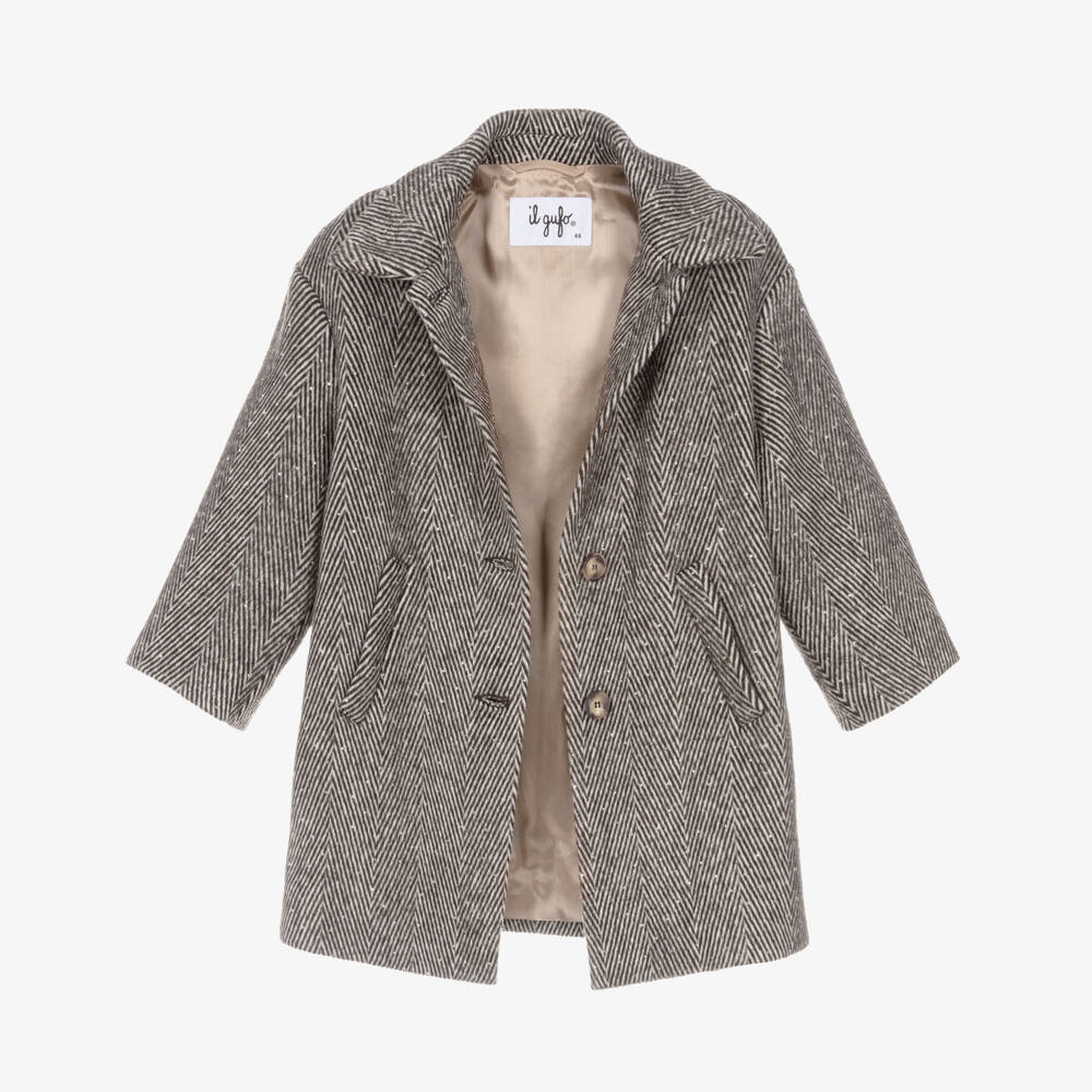Il Gufo-Girls Herringbone Wool Blend Coat | Childrensalon Outlet