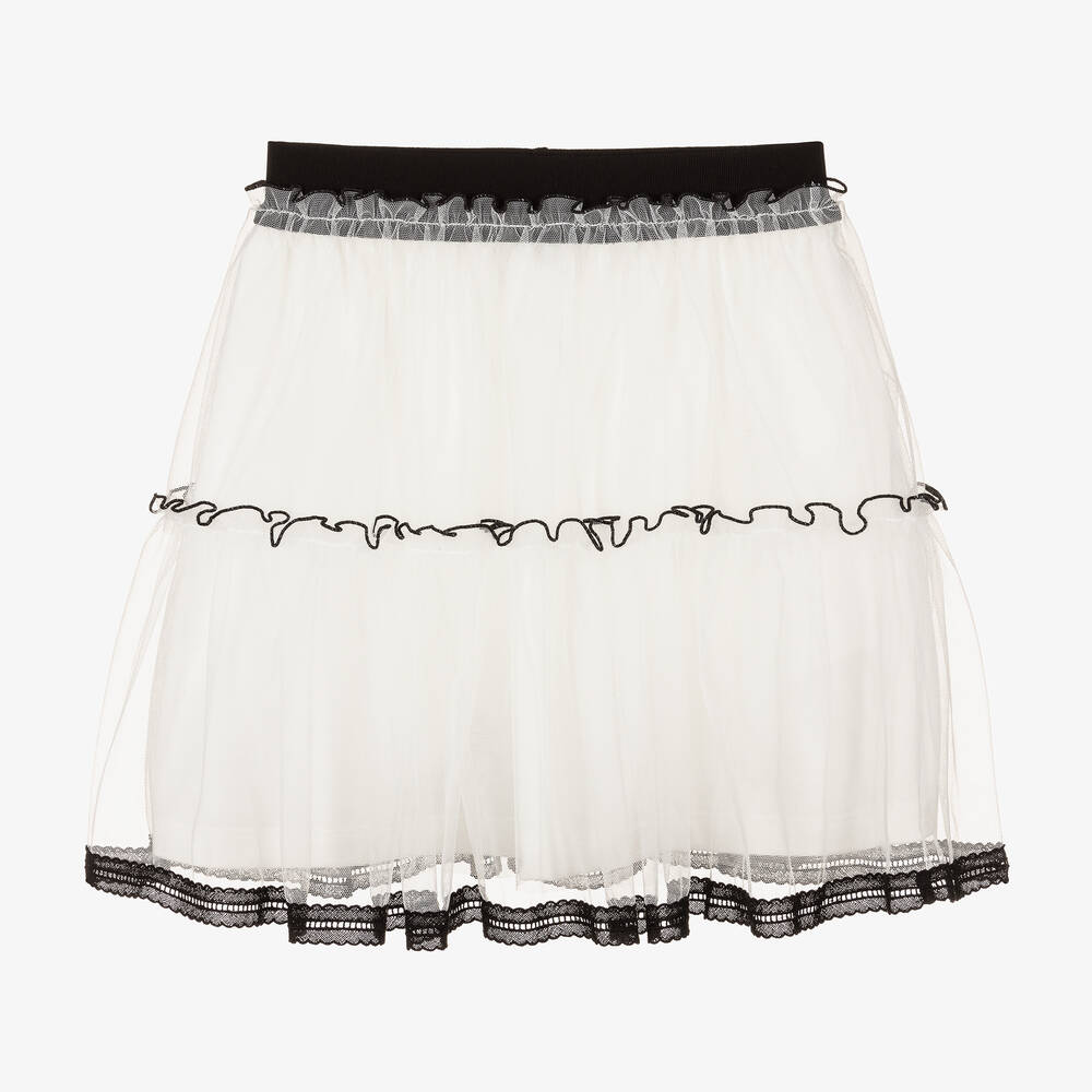 Il Gufo - Girls Ivory & Black Tulle Skirt | Childrensalon