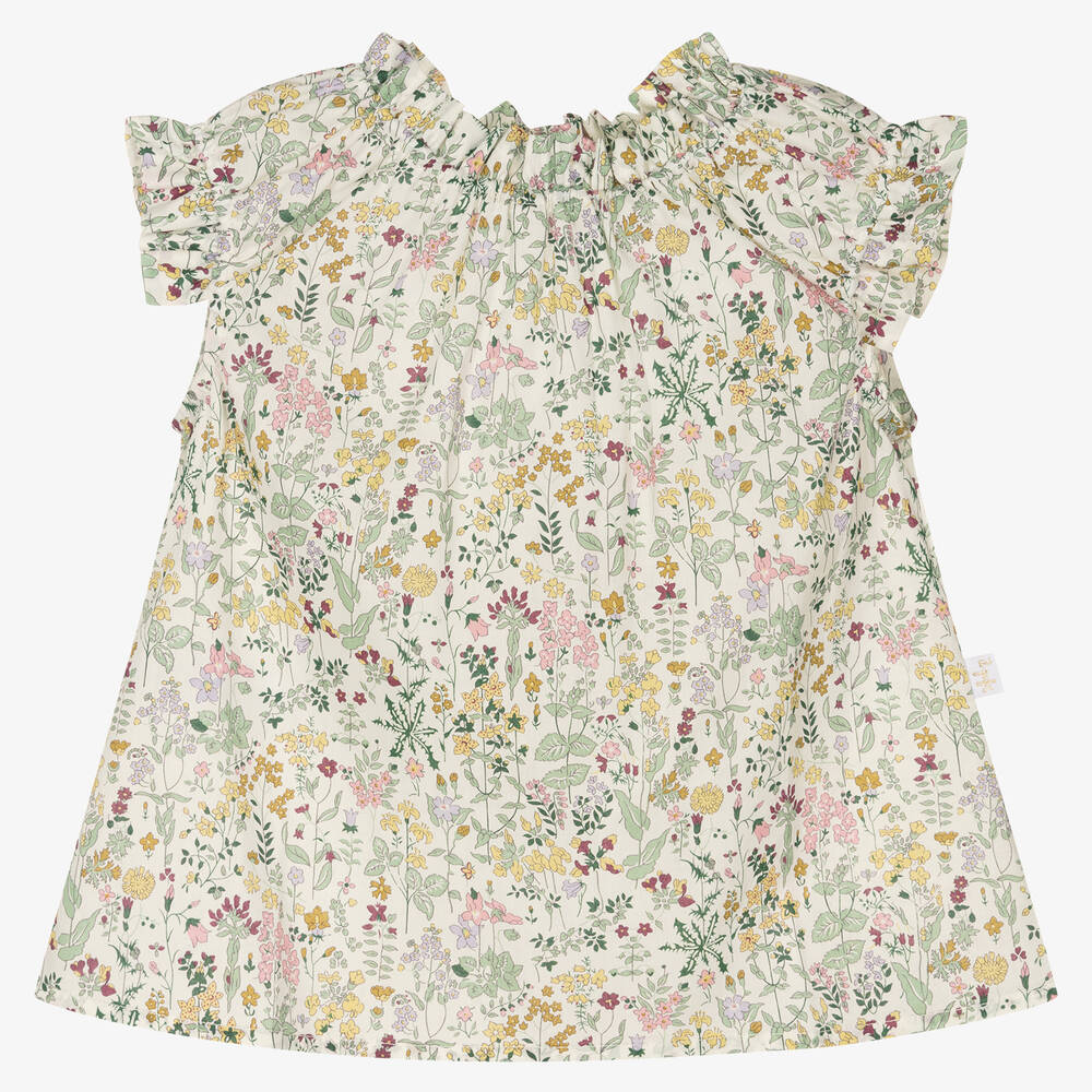 Il Gufo - Girls Ivory Cotton Floral Blouse | Childrensalon