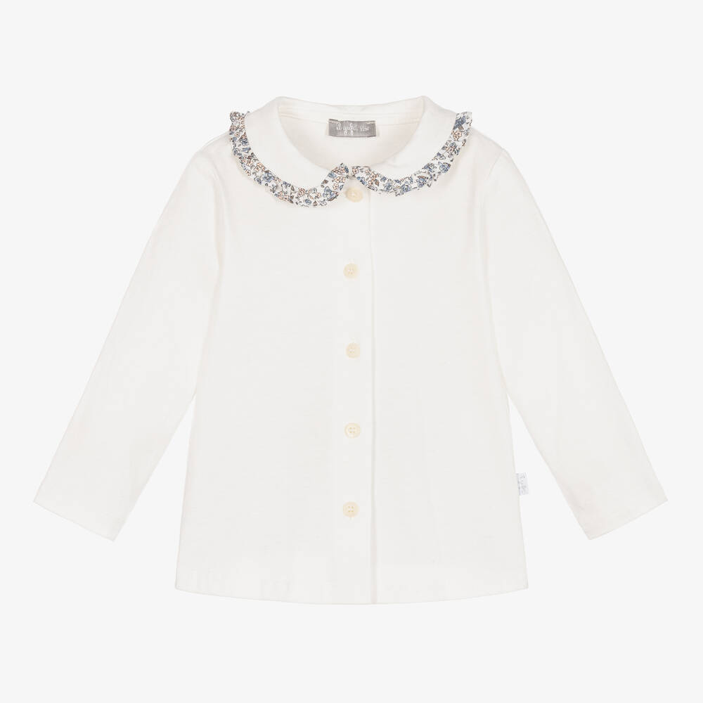 Il Gufo - Girls Ivory Cotton Jersey Blouse | Childrensalon