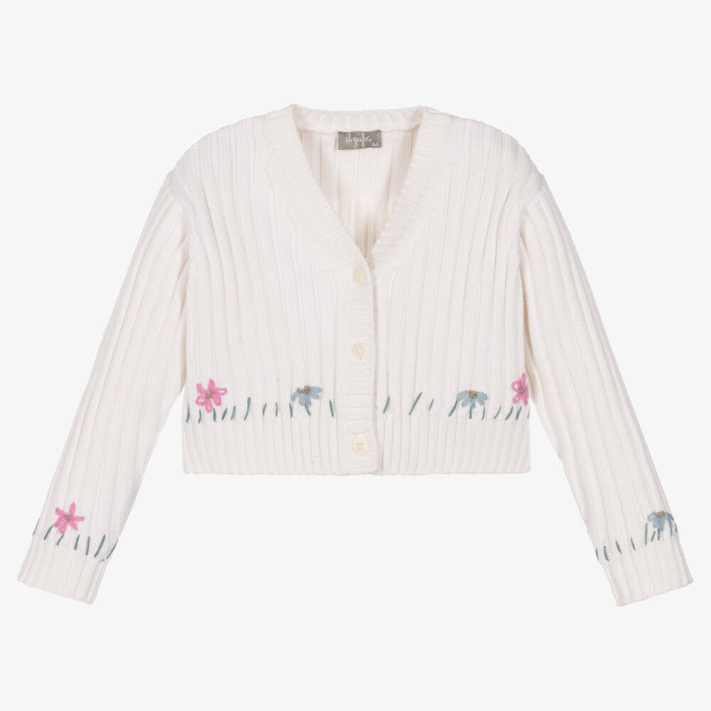 Il Gufo - Girls Ivory Cotton Knitted Cardigan | Childrensalon