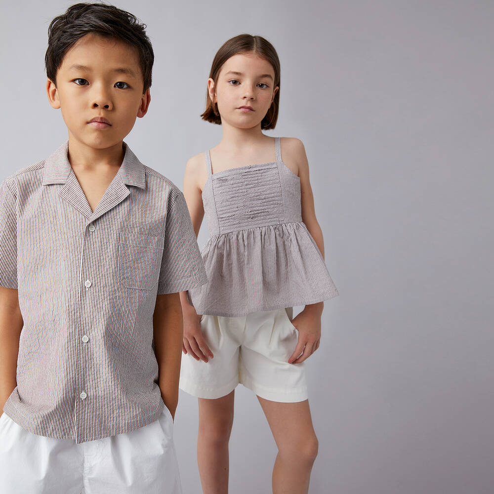 Il Gufo-Girls Ivory Cotton & Linen Shorts | Childrensalon Outlet