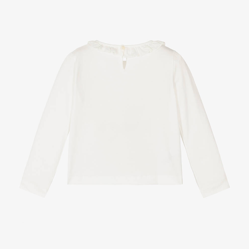 Il Gufo-Girls Ivory Cotton Ruffle Collar Top | Childrensalon Outlet