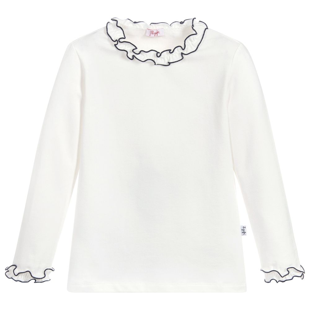 Il Gufo-Girls Ivory Cotton Ruffle Top | Childrensalon Outlet