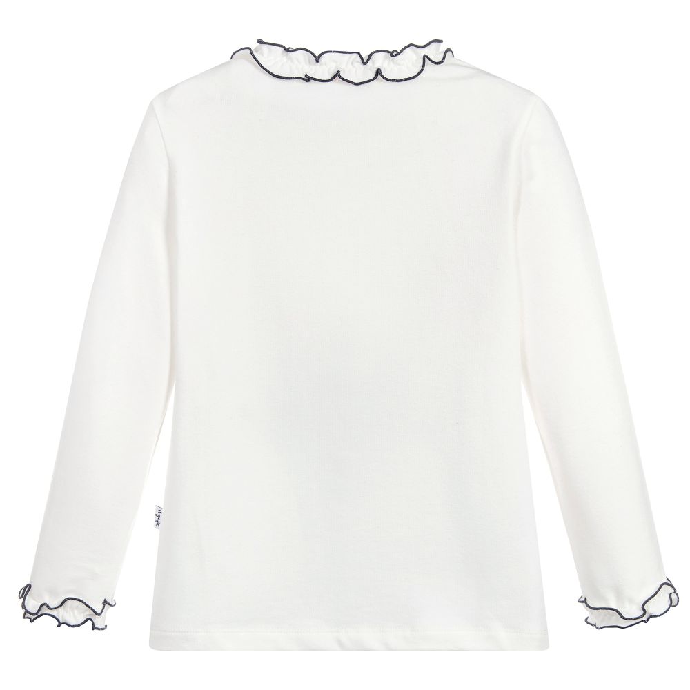 Il Gufo-Girls Ivory Cotton Ruffle Top | Childrensalon Outlet