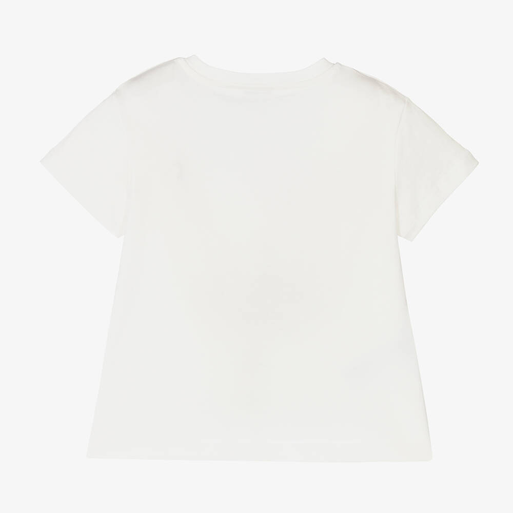 Il Gufo-Girls Ivory Cotton T-Shirt | Childrensalon Outlet