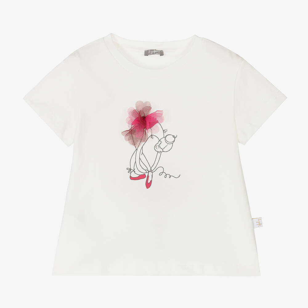 Il Gufo - Girls Ivory Cotton T-Shirt | Childrensalon
