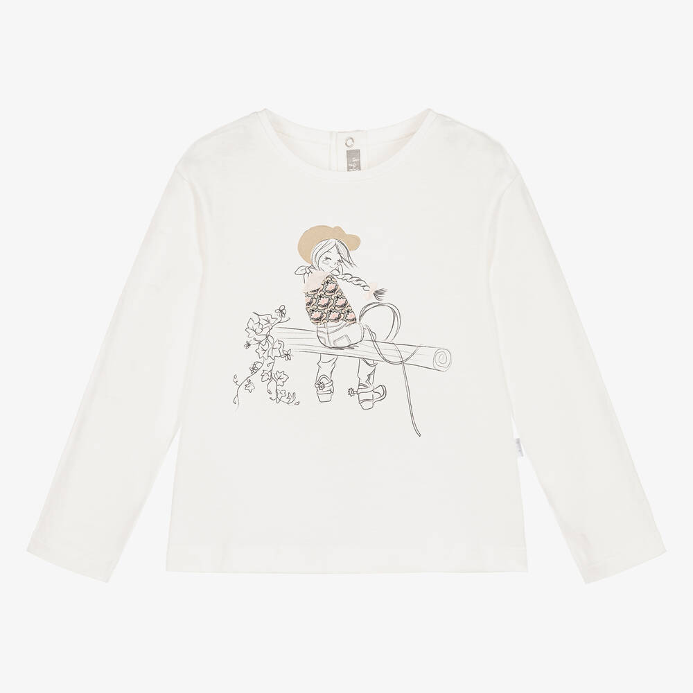 Il Gufo-Кремовый хлопковый топ для девочек | Childrensalon Outlet