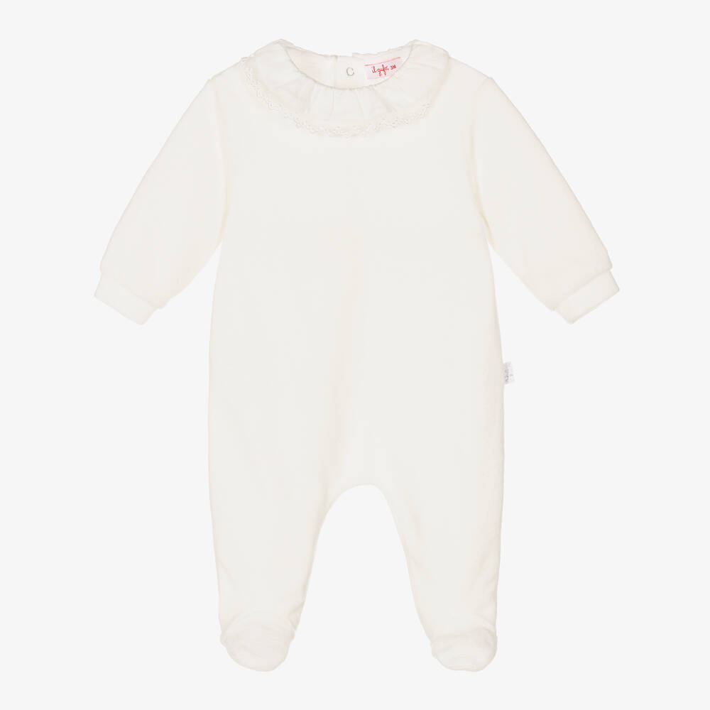 Il Gufo - Girls Ivory Cotton Velour Babygrow | Childrensalon