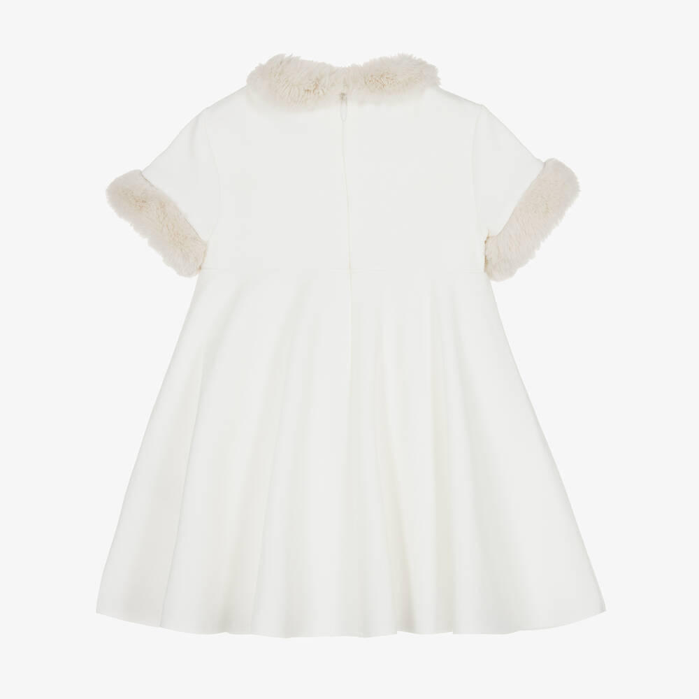 Il Gufo-Girls Ivory Faux Fur Trimmed Dress | Childrensalon Outlet