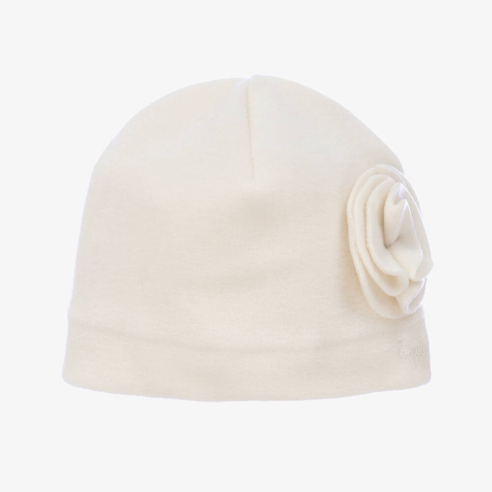 Il Gufo - Girls Ivory Fleece Beanie Hat | Childrensalon