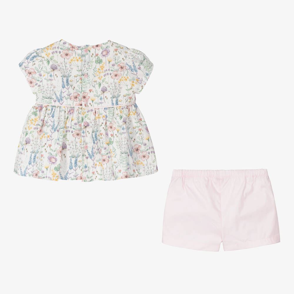 Il Gufo-Girls Ivory Floral Cotton Shorts Set | Childrensalon Outlet