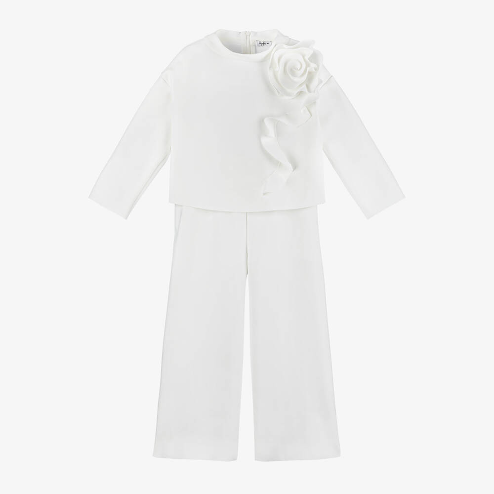 Il Gufo-Girls Ivory Floral Trouser Ensemble | Childrensalon Outlet