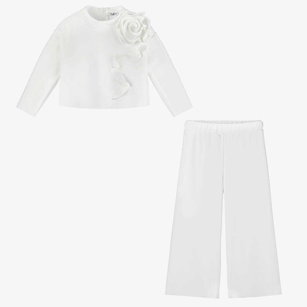 Il Gufo-Girls Ivory Floral Trouser Ensemble | Childrensalon Outlet