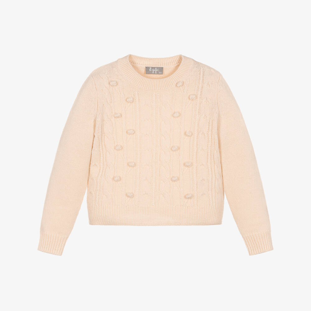 Il Gufo-Girls Ivory Merino Wool Dots Sweater | Childrensalon Outlet