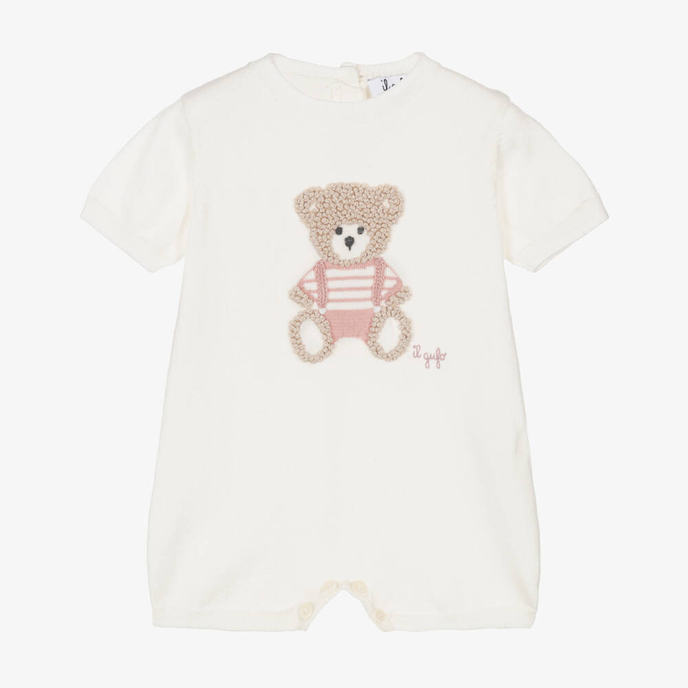 Il Gufo-Girls Ivory & Pink Teddy Knit Romper | Childrensalon Outlet