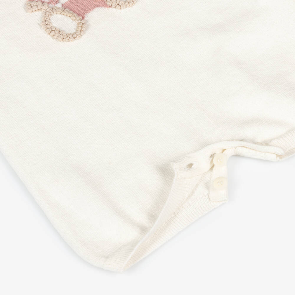 Il Gufo-Girls Ivory & Pink Teddy Knit Romper | Childrensalon Outlet