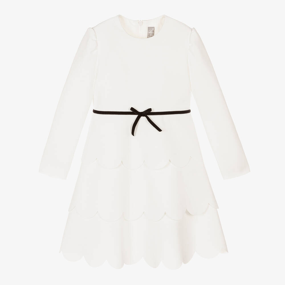 Il Gufo - Girls Ivory Scalloped Dress | Childrensalon