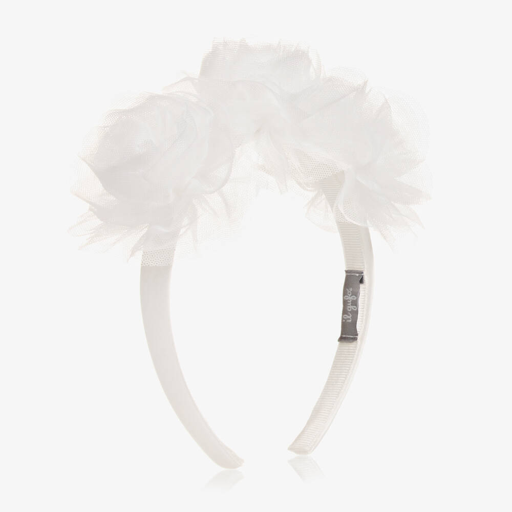 Il Gufo-Girls Ivory Silk & Tulle Hairband | Childrensalon Outlet