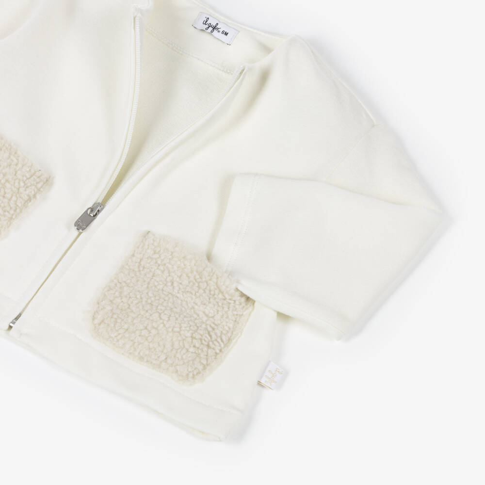 Il Gufo-Girls Ivory Tracksuit with Sherpa Fleece Pockets | Childrensalon Outlet