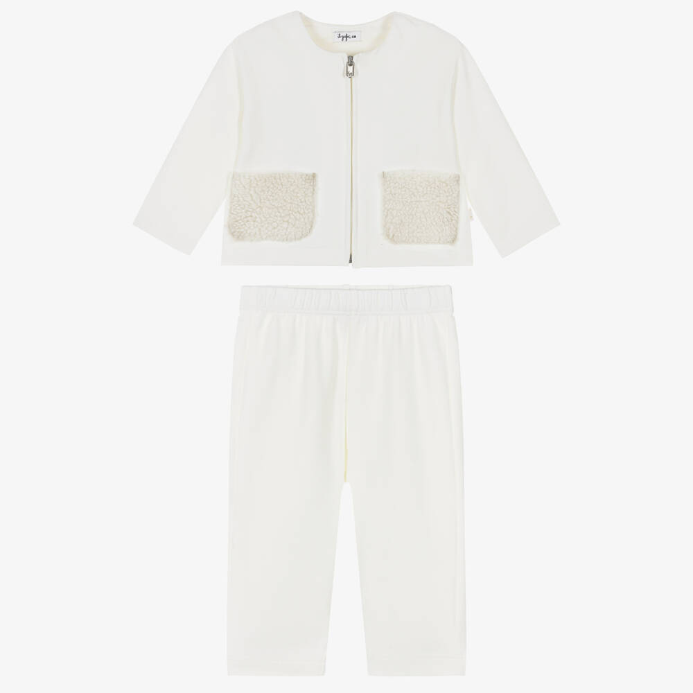 Il Gufo-Girls Ivory Tracksuit with Sherpa Fleece Pockets | Childrensalon Outlet