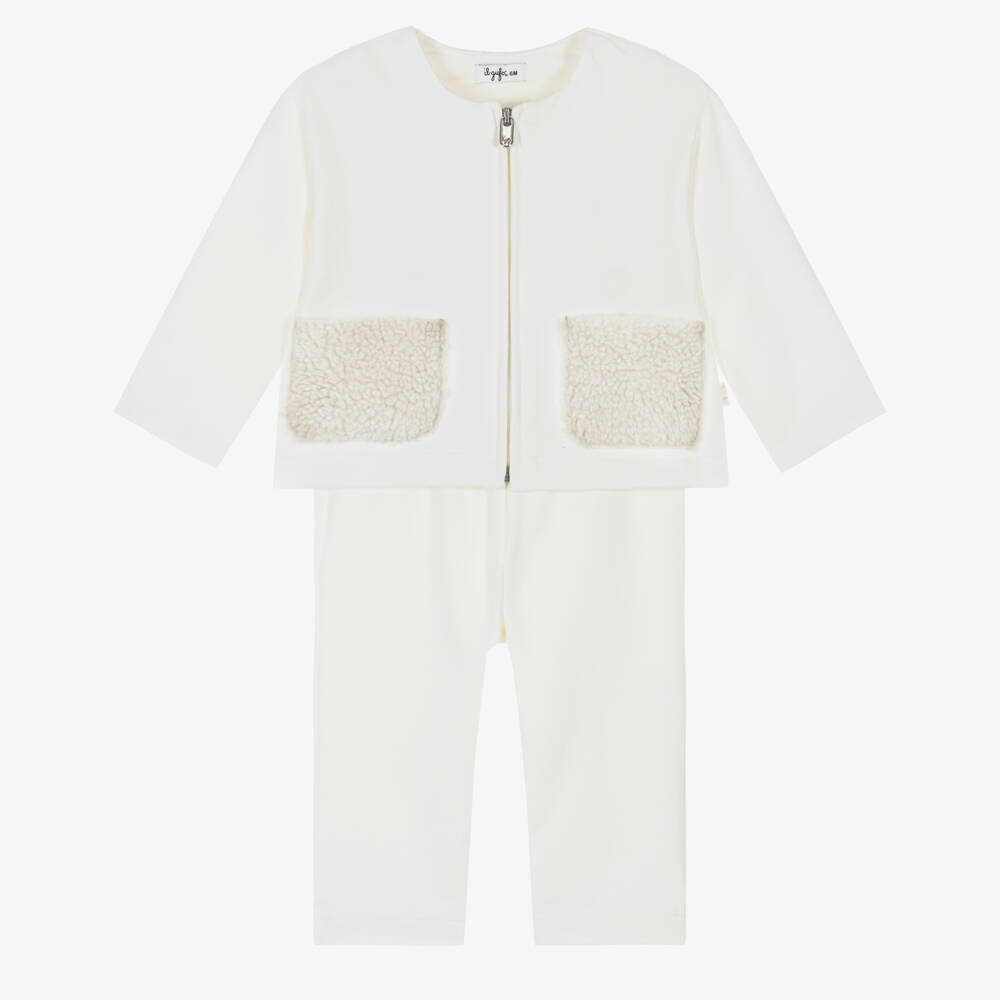 Il Gufo-Girls Ivory Tracksuit with Sherpa Fleece Pockets | Childrensalon Outlet