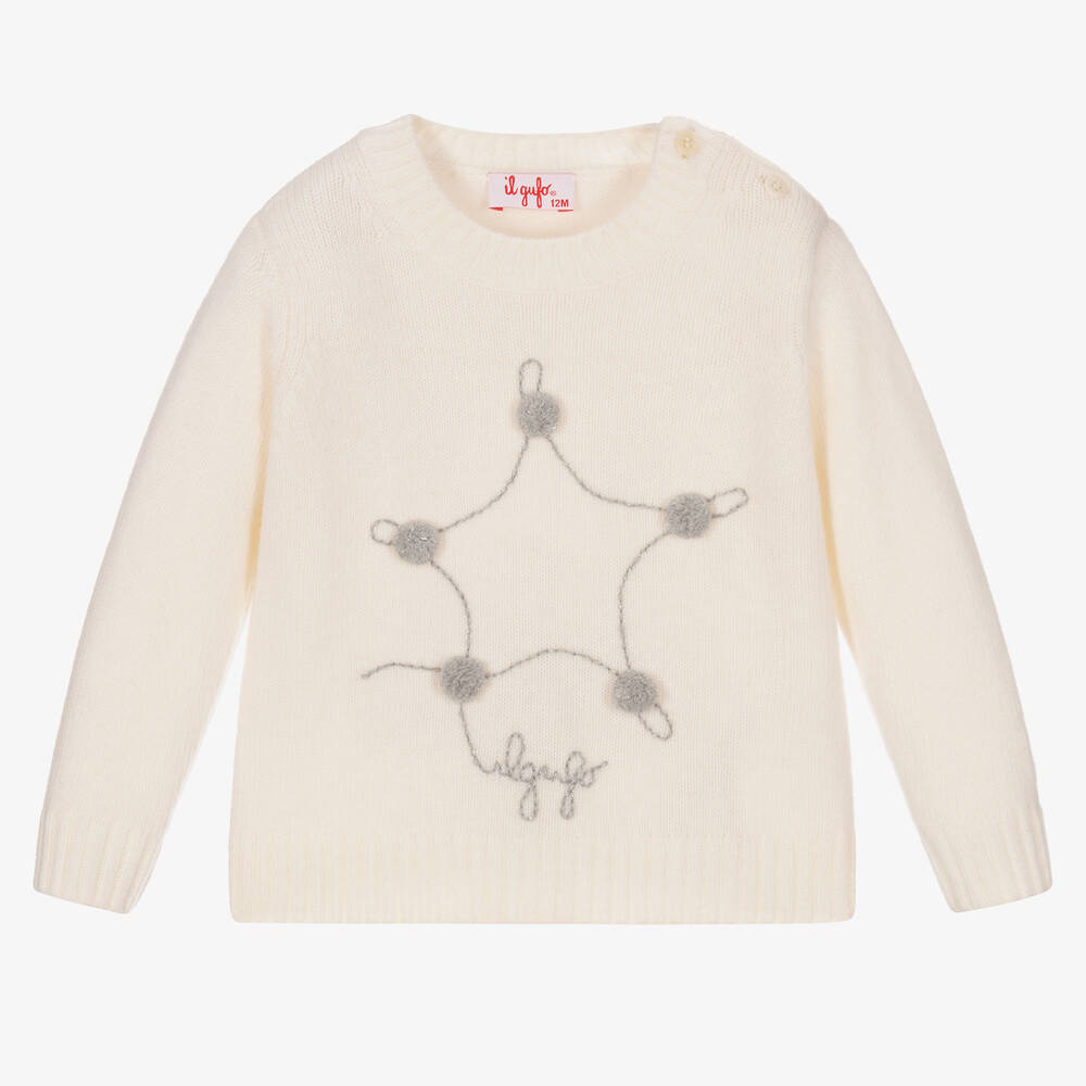 Il Gufo - Girls Ivory Wool Star Sweater | Childrensalon