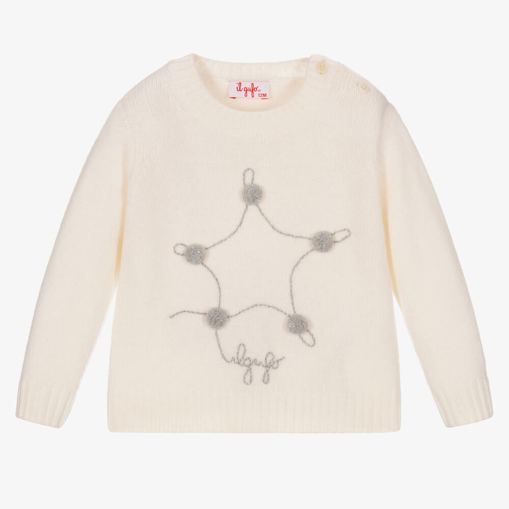 Il Gufo - Elfenbeinfarbener Wollpullover mit Stern (M) | Childrensalon